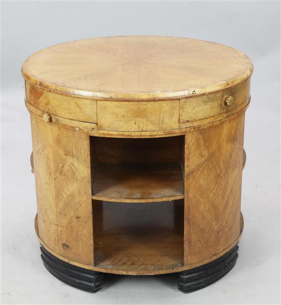 An Art Deco walnut circular table/bookcase, Dia. 2ft 3in. 2ft 1in.